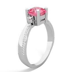 Lab Pink Sapphire Cushion Rope 14K White Gold ring R2484