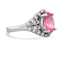 Lab Pink Sapphire Antique Style Cocktail 14K White Gold ring R2564