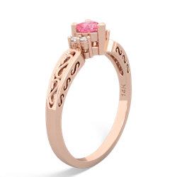 Lab Pink Sapphire Filligree Scroll Heart 14K Rose Gold ring R2429