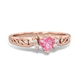 Lab Pink Sapphire Filligree Scroll Heart 14K Rose Gold ring R2429