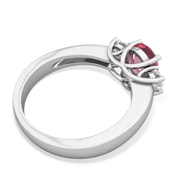 Lab Pink Sapphire Diamond Three Stone Round Trellis 14K White Gold ring R4018