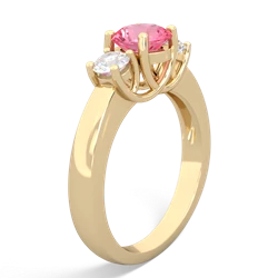 Lab Pink Sapphire Diamond Three Stone Round Trellis 14K Yellow Gold ring R4018
