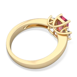 Lab Pink Sapphire Diamond Three Stone Emerald-Cut Trellis 14K Yellow Gold ring R4021