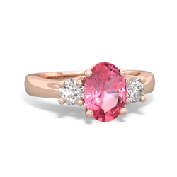 Lab Pink Sapphire Diamond Three Stone Oval Trellis 14K Rose Gold ring R4024