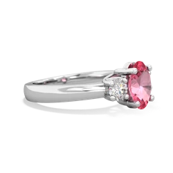 Lab Pink Sapphire Diamond Three Stone Oval Trellis 14K White Gold ring R4024