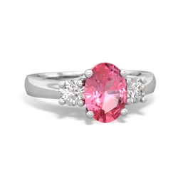 Lab Pink Sapphire Diamond Three Stone Oval Trellis 14K White Gold ring R4024