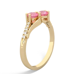 Lab Pink Sapphire Infinity Pave Two Stone 14K Yellow Gold ring R5285