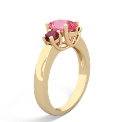 Lab Pink Sapphire Three Stone Oval Trellis 14K Yellow Gold ring R4024