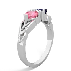 Lab Pink Sapphire Celtic Knot Double Heart 14K White Gold ring R5040