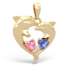 Lab Pink Sapphire Dolphin Heart 14K Yellow Gold pendant P5820