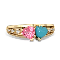 Lab Pink Sapphire Heart To Heart 14K Yellow Gold ring R3342