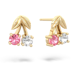 Lab Pink Sapphire Sweet Cherries 14K Yellow Gold earrings E7001
