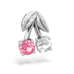 Lab Pink Sapphire Sweet Cherries 14K White Gold pendant P7001