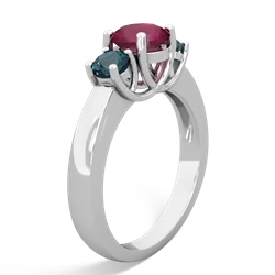 Ruby Three Stone Round Trellis 14K White Gold ring R4018