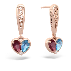 Ruby Filligree Heart 14K Rose Gold earrings E5070