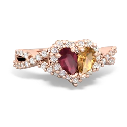 Ruby Diamond Twist 'One Heart' 14K Rose Gold ring R2640HRT
