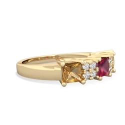 Ruby Three Stone Diamond Cluster 14K Yellow Gold ring R2592