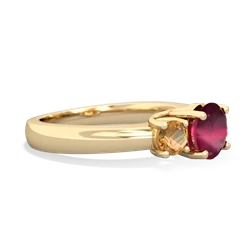 Ruby Three Stone Round Trellis 14K Yellow Gold ring R4018