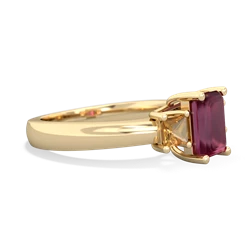 Ruby Three Stone Emerald-Cut Trellis 14K Yellow Gold ring R4021