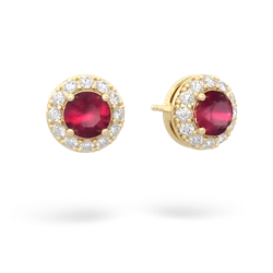 Ruby Diamond Halo 14K Yellow Gold earrings E5370