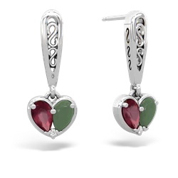 Ruby Filligree Heart 14K White Gold earrings E5070