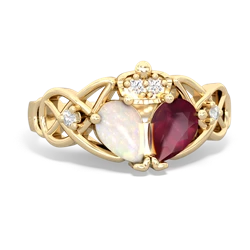 Ruby 'One Heart' Celtic Knot Claddagh 14K Yellow Gold ring R5322