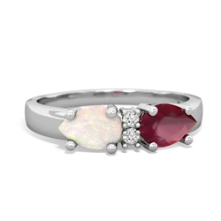 Ruby Pear Bowtie 14K White Gold ring R0865