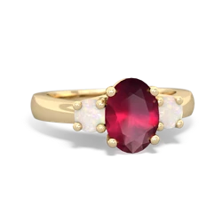 Ruby Three Stone Oval Trellis 14K Yellow Gold ring R4024