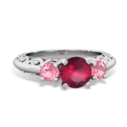 Ruby Art Deco Eternal Embrace Engagement 14K White Gold ring C2003