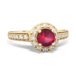 Ruby Diamond Halo 14K Yellow Gold ring R5370