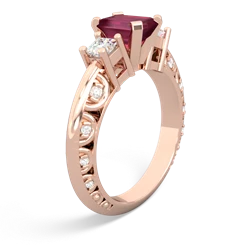 Ruby Art Deco Diamond 7X5 Emerald-Cut Engagement 14K Rose Gold ring R20017EM