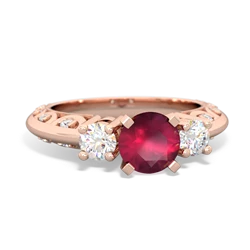 Ruby Art Deco Diamond 6Mm Round Engagment 14K Rose Gold ring R2003