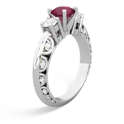 Ruby Art Deco Diamond 6Mm Round Engagment 14K White Gold ring R2003