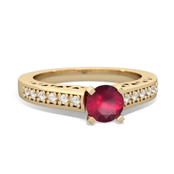Ruby Art Deco Engagement 5Mm Round 14K Yellow Gold ring R26355RD
