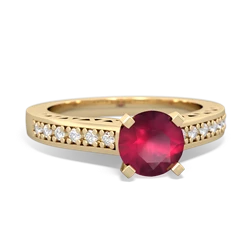 Ruby Art Deco Engagement 6Mm Round 14K Yellow Gold ring R26356RD