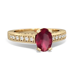 Ruby Art Deco Engagement 7X5mm Oval 14K Yellow Gold ring R26357VL
