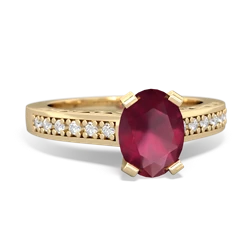 Ruby Art Deco Engagement 8X6mm Oval 14K Yellow Gold ring R26358VL