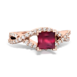 Ruby Diamond Twist 5Mm Square Engagment  14K Rose Gold ring R26405SQ