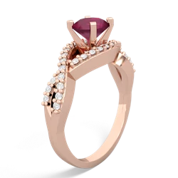 Ruby Diamond Twist 6Mm Round Engagment  14K Rose Gold ring R26406RD