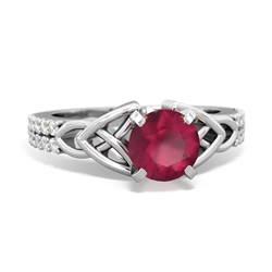 Ruby Celtic Knot 6Mm Round Engagement 14K White Gold ring R26446RD