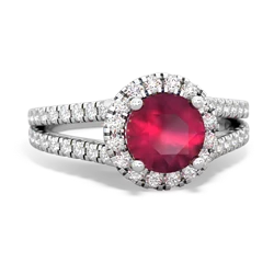 Ruby Pave Halo 14K White Gold ring R5490