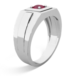 Ruby Men's Squared Circle 14K White Gold ring R0480