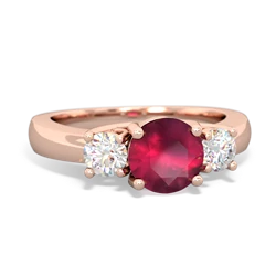 Ruby Diamond Three Stone Round Trellis 14K Rose Gold ring R4018