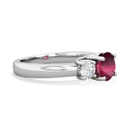 Ruby Diamond Three Stone Round Trellis 14K White Gold ring R4018
