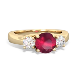 Ruby Diamond Three Stone Round Trellis 14K Yellow Gold ring R4018