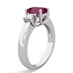 Ruby Diamond Three Stone Emerald-Cut Trellis 14K White Gold ring R4021
