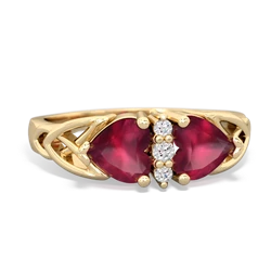 Ruby Celtic Knot Double Heart 14K Yellow Gold ring R5040