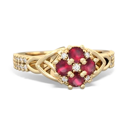 Ruby Celtic Knot Cluster Engagement 14K Yellow Gold ring R26443RD