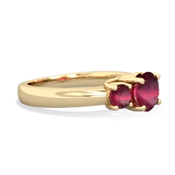 Lab Pink Sapphire Three Stone Round Trellis 14K Yellow Gold ring R4018