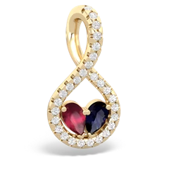 Ruby Pave Twist 'One Heart' 14K Yellow Gold pendant P5360